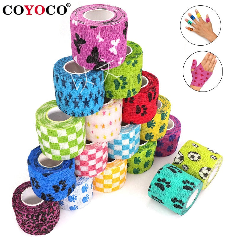 1 Pcs Printed Medical Self Adhesive Elastic Bandage 4.8m Colorful Sports Wrap Tape for Finger Joint Knee First Aid Kit Pet Tape