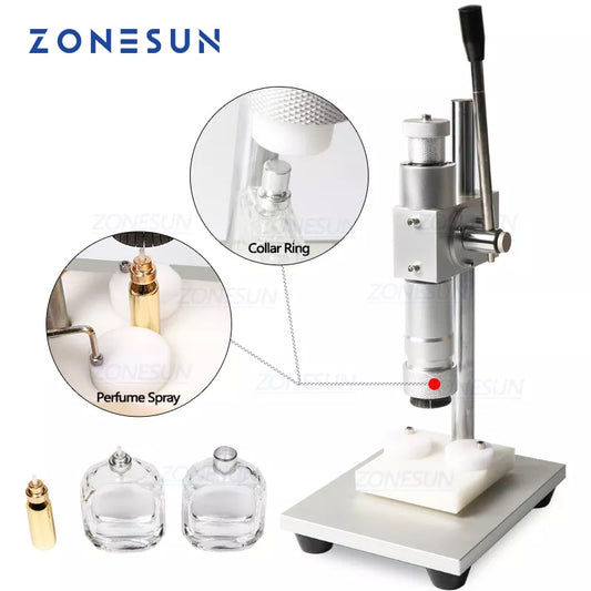 ZONESUN Manual Crimping Machine Perfume Crimper Capper Metal Collar Cap Press Capping Machine Spray Crimper Seals